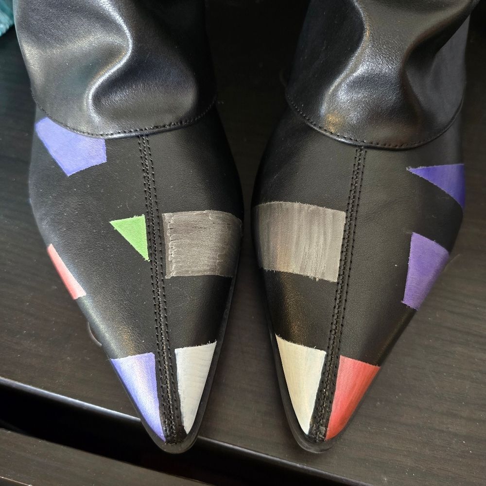 HANDCRAFTED Upcycled Abstract Ankle Boots HANDPAINTED Kitten Heel Slouch Booties - Picture 4 of 16